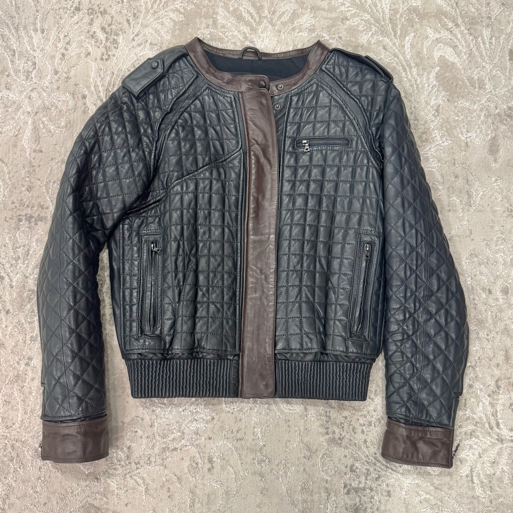 L.A.M.B. Black Quilted Jacket with Brown Accents Excellent condition Beautiful